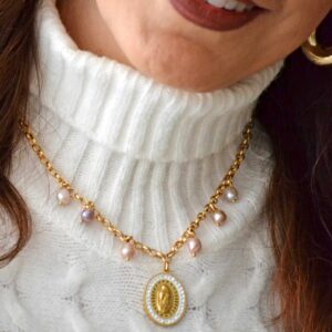 Cadena Perla & Medalla Virgen de Guadalupe