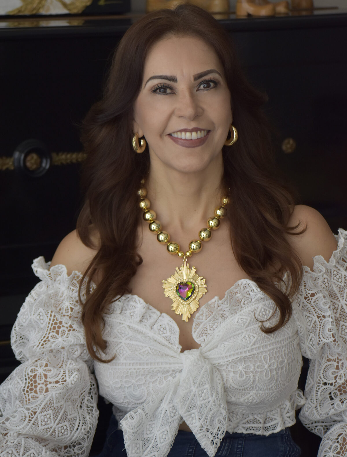 Collar De Perlas-Dije Corazón Tornasol